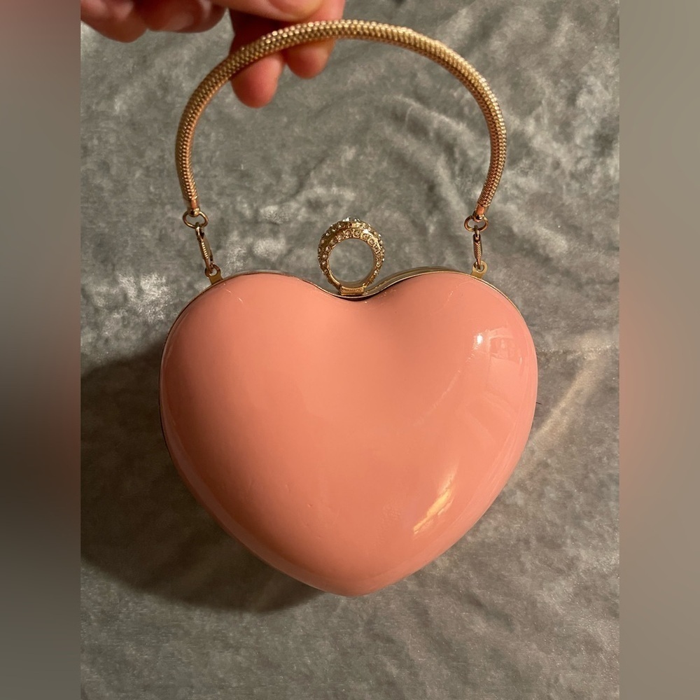 Heart-Shaped Pink Clutch with Gold Handle
